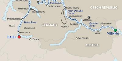 Карта реки Дунай в Вене 